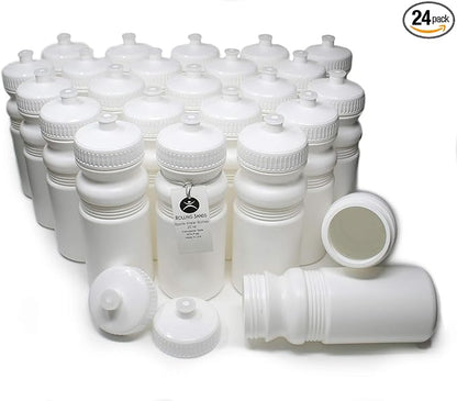 Rolling Sands 20 Ounce Sports Water Bottles 24 Pack, BPA-Free, Made in USA, Dishwasher Safe, White
