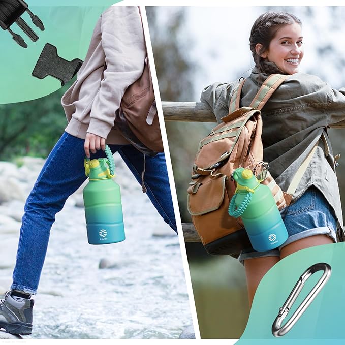 Insulated Half Gallon Water Bottle 64oz with Magnetic Lid,Stainless Steel Double-Wall Vacuum Leak Proof Sports Insulated Jug with Paracord Handle, Keep Water Hot & Cold for Outdoor,Gym