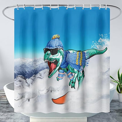 AILONEN Dinosaur Shower Curtain for Boys,Snow Wolf Shower Curtain, 72" W*72" H Waterproof Dino and Wolf Animals Themed Decor Bathroom with Grommets and Hooks