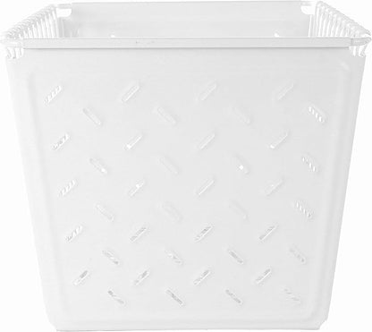 Tovolo Macklin, Stamped Steel & Wire Basket for Closet & Cubby Storage Vintage-Inspired Design with Customizable Label Plate, Medium, White