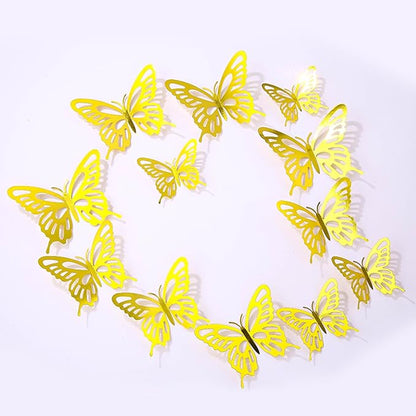 72Pcs 3D Butterfly Wall Decor 3 Sizes 3 Styles, Butterfly Decorations Party Birthday Cake Decoration, Removable Butterfly Wall Stickers for Kids Nursery Wedding Bedroom Room Decor(Gold)
