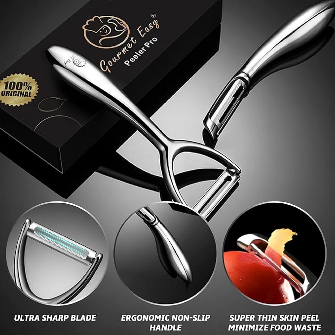 Premium Potato Peeler Stainless Steel, Vegetable Peeler for Kitchen, Ultra Sharp Blade, I Peeler, Ergonomic Non-Slip Handle Veggie Peelers for Kitchen, Fruit Peeler, Cucumber - 5 Years of Warranty