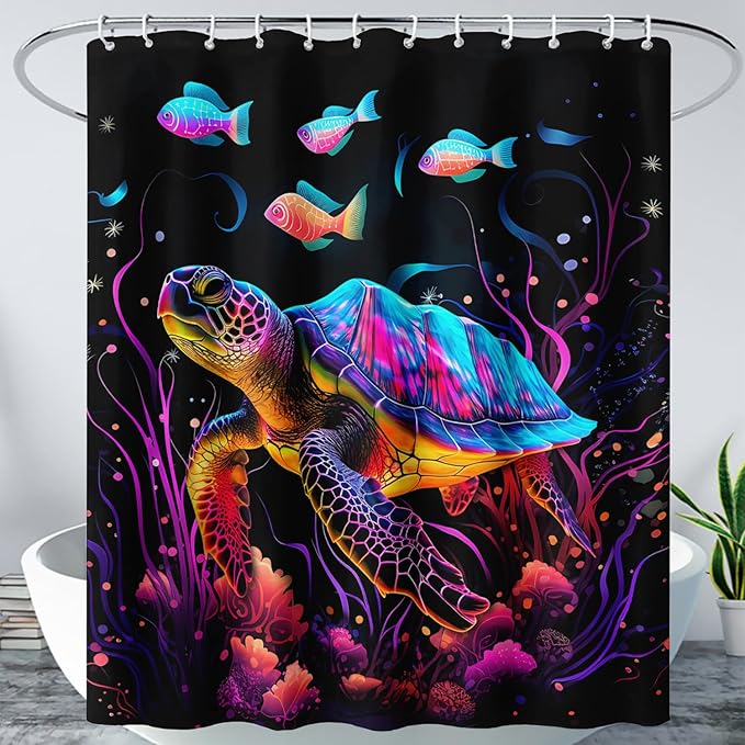 AILONEN Colorful Sea Turtle Shower Curtain for Bathroom,Beautiful Turtle with Fish Bath Curtain for Kids,Boys,Girls,Ocean Animal Theme Waterproof Fabric Shower Curtain Set with Hooks,36" W*72" H