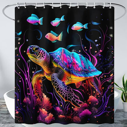 AILONEN Colorful Sea Turtle Shower Curtain for Bathroom,Beautiful Turtle with Fish Bath Curtain for Kids,Boys,Girls,Ocean Animal Theme Waterproof Fabric Shower Curtain Set with Hooks,36" W*72" H