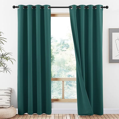 NICETOWN Emerald Green 100% Blackout Curtains, Thermal Insulated & Energy Efficiency Window Draperies for Guest Room, Full Shading Panels for Shift Worker and Light Sleepers, 52W x 84L, 2 PCs