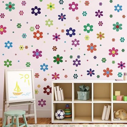 Amaonm 12 Sheets Large Daisy Wall Decals DIY Boho Sunflower Wall Stickers Peel and Stick Colorful ins Daisy Floral Wall Decor for Nursery Little Girls Teens Bedroom Living Room (12 Sheets of 133pcs)