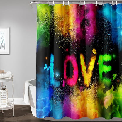 AILONEN Girls Shower Curtain for Bathroom, Rainbow Smoky Love Printed Bathroom Curtain Decor,Women Colorful Bath Curtain Polyester Waterproof Bathroom Curtain with 12 Hooks(72" W*78" H)