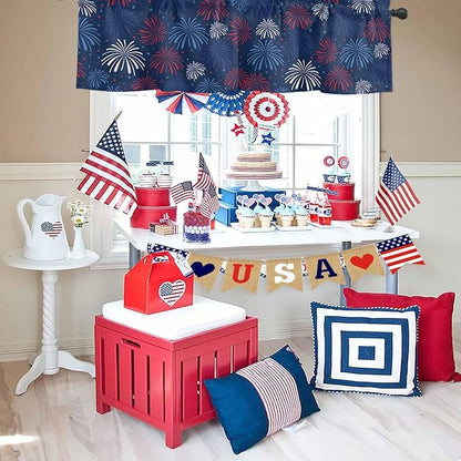 July 4th Kitchen Curtains Valances for Windows Fireworks Celebrate Patriotic Americana Stars Rod Pocket Window Treatment for Kitchen/Living Room/Bedroom/Bathroom, 54" X 18", Red, White and Blue