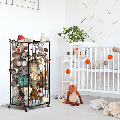 210L Stuffed Animal Organizer Plush Toy Storage Organizer Toy Storage Basket, Kids Toy Storage Bins with Wheels, Metal Frame and Elastic Cord Design, Suitable for Storage of Any Stuff