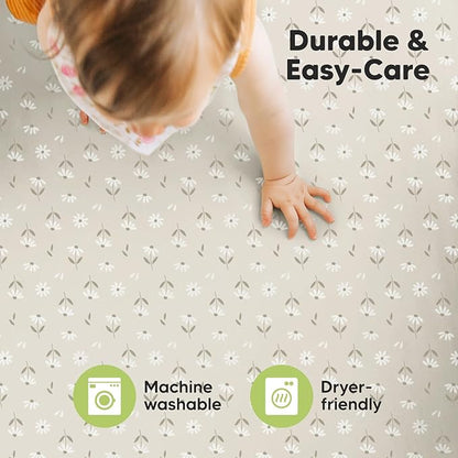 2-Pack Mini Crib Sheets Fitted, Pack and Play Sheets - Organic Cotton Pack N Play Sheets for Pack and Play Mattress, Playard Baby Crib Sheets, Jersey Crib Sheets Neutral for Boys, Girls (Daisies)