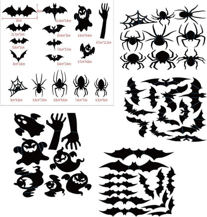 Halloween Window Clings Stickers Decoration 3D Stereoscopic Black Bat Spider Ghost Design Halloween Window Cling Decal Festival Decor Halloween Window Stickers for Kids Party Supplies Glass Decor