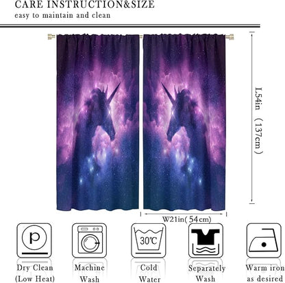 Unicorn Curtains Children's Cartoon Starry Sky Theme Unicorn Pattern Curtains Star Galaxy Boys Girls Room Blackout Curtains 42x54 Inch 2 Panels