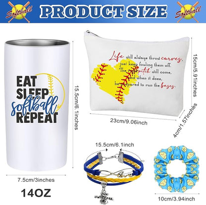 4 Pieces Sports Gifts Set - Hair Scrunchies, Elastic Hair Bands, Ball Charm Bracelet, Zipper Pouch, and Tumbler for Women