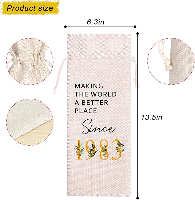 41th Birthday Gift | 41 Birthday Wine Bag Gift |Making The World A Better Place Since 1983 | 41 Birthday Gifts for Her Sister | 41 Years Old Gift Idea Wine Bag | Birthday Party Favors 11WB42