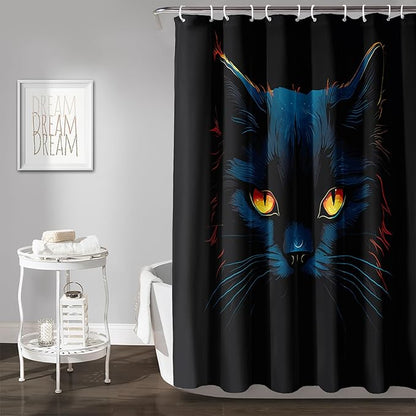 AILONEN Black Cat Shower Curtain,Wildlife Cat Bath Curtain for Adults,Animal Theme Polyester Waterproof with 12 Plastic Hooks 72" W*78" H