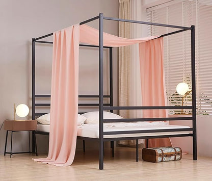 Akiky Montessori Floor Bed Canopy Curtains Linen Canopy for Kids House Bed Canopy Scarf for Toddler Adult Bed Frame Canopy Panel Nursery Room Decor (Twin,Pink)