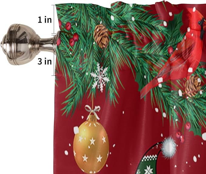 Christmas Gnomes Valance Kitchen Curtains for Windows, Red Winter Holidays Rod Pocket Valances Window Treatments White Snowflakes Xmas Trees Short Curtains For Bedroom/ Living Room, 54" X 18" -1 Panel