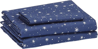 Amazon Basics Kid's Soft Easy-Wash Lightweight Microfiber 3-Piece Sheet Set, Twin, Navy Galaxy