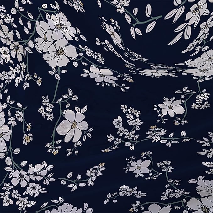 AILONEN Luxuriant Flowers Shower Curtain,White Flower on Black Background Waterproof Shower Curtain Set for Girls Boys Teens, 72" W*84" H Patchwork Flower Shower Curtain