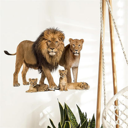 Lion Wall Decals, Vinyl Removable 3D Stickers for Bedroom Nursery Decor - Peel and Stick Cute Baby Girl Boy Toddler Kids Room Art Decoration, Woodland Forest Safari Jungle Mural Waterproof
