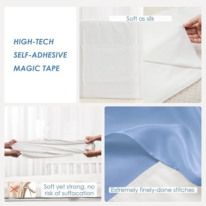 23 Momme Silk Bassinet Sheet for Baby Hair, No More Bed Head and Baby Bald Spots, 100% Mulberry Silk Crib Sheets for Baby Boy/Girl (Blue)