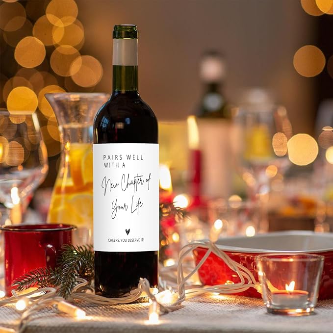 24 Pcs Funny Pairs Well with a New Chapter Wine Labels New Chapter Wine Bottle Stickers Retirement Wine Bottle Labels Moving Away New Beginnings Gifts for Women Men