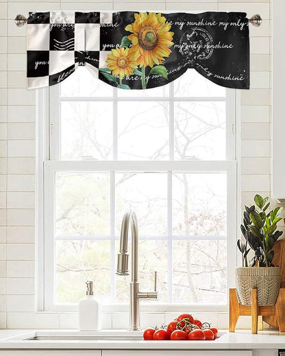 Buffalo Plaid Blackout Tie Up Valance Curtains for Kitchen Windows Farmhouse Sunflower Window Toppers Balloon Shades for Living Room/Bathroom/Bedroom,1 Panel,54" X 18" Autumal Wild Flower