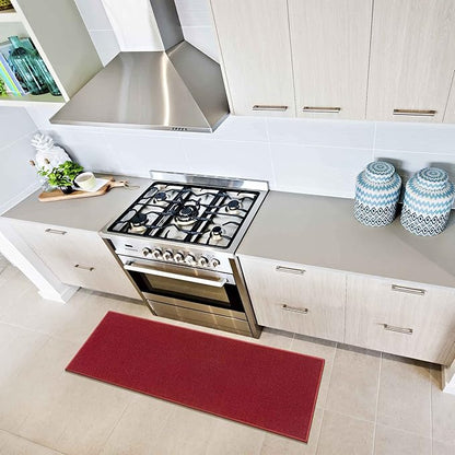 Machine Washable Modern Solid Design Non-Slip Rubberback 2x5/2x3 2PCS Set Traditional Runner Rug/Area Rug for Hallway, Kitchen, Entryway, Bathroom, 2 Piece Set - 20" x 59" / 2'3" x 3', Red