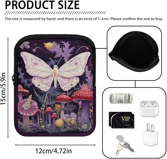 Butterfly Mushroom Gym Cup Pouch with Strap Water Bottle Storage Bag 20oz 40oz IceFlow Tumbler Pouch for Stanley Accessories