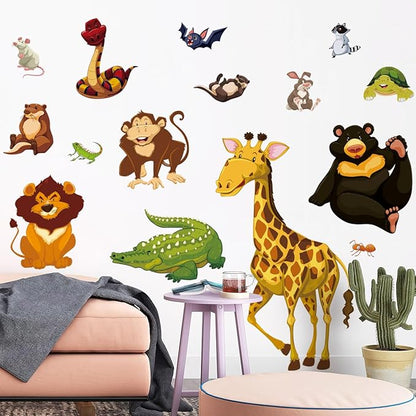 Jungle Animals Wall Decals Woodland Animals Wall Stickers Giraffe Lion Crocodile Bear Wall Sticker Removable DIY Peel and Stick Mural Art Decor for Kids Baby Bedroom Living Room