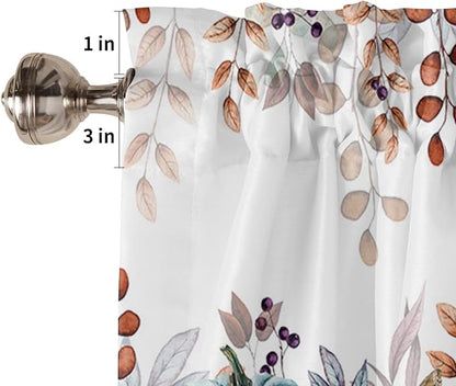Fall Thanksgiving Kitchen Curtains and Valances Set, Watercolor Autumn Pumpkins Eucalyptus Leaves Small Windows Treatments Tiers Half/Short Curtains forCafe /Living Room/ Bedroom 54x24 in,Blue Orange