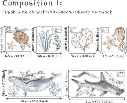 Removable Ocean Wall Stickers, Ocean Themed, Bathroom, Baby Room Sticker, Sea Animals, Removable Wall Stickers, for Baby Bedroom, Bathroom Decor