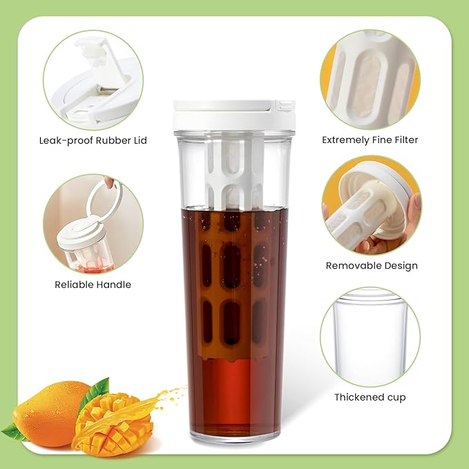 CINPIUK Coffee Infuser Water Bottle 33 oz Tea & Fruit Infuser Water Pitcher with Msh Filter Large Capacity Plastic Jug for Refreshing Iced Coffee, Tea, and Infused Beverages with Handle