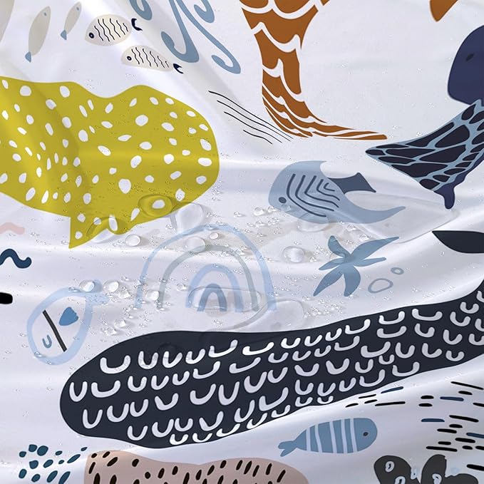 AILONEN Cartoon Dolphin Shower Curtain for Kids 72" W*96" H Inch,Colorful Whales Octopuses Pattern Shower Curtain,Marine Life Theme 12 Pack Hooks Polyester Waterproof Fabric Decor for Bathroom
