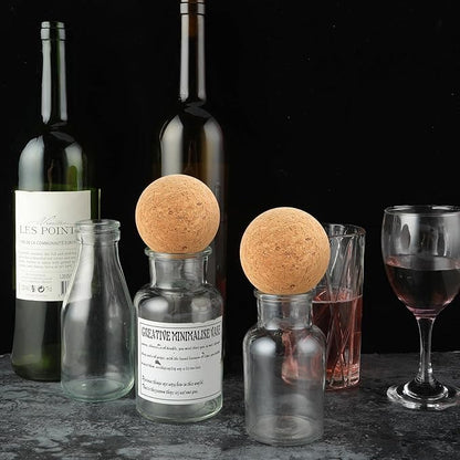 2 Pieces Wine Stopper Cork Ball 2.4 Inch/ 6.1cm Wooden Ball Bottle Corks, Replacement for Wine Decanters and Carafe Bottles, Set of Premium Wine Cork Lids Stoppers Replacement