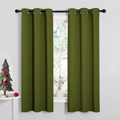 NICETOWN Kitchen Curtain Panels Blackout Draperies, Thermal Insulated Solid Grommet Blackout Curtains/Drapes for Christmas Window Decoration (1 Pair, 34 by 63 inches, Olive Green)
