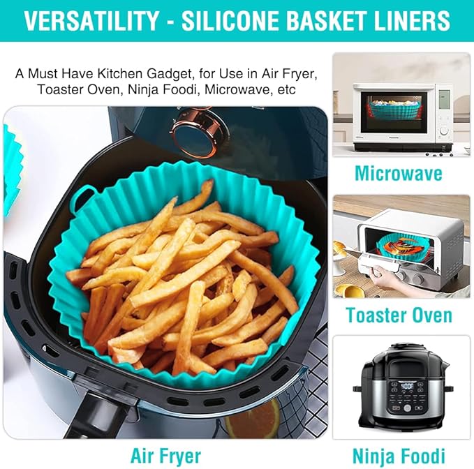 Silicone Air Fryer Liners for Ninja AF101 4QT AF141 5QT AF150 AF161 XL MAX 5.5QT for Ninja Foodi and Most 3-5 Quart Airfryers, Air Fryer Oven Microwave Accessories, Better than Disposable Paper Liner