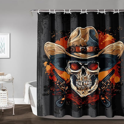 AILONEN Gothic Skull Shower Curtain for Bathroom,Graffiti Fire Gun Skull Black Art Bathroom Curtain for Kids Girls Teen,Bath Curtain 48" W*72" H Polyester Waterproof Bathroom Curtain with 12 Hooks