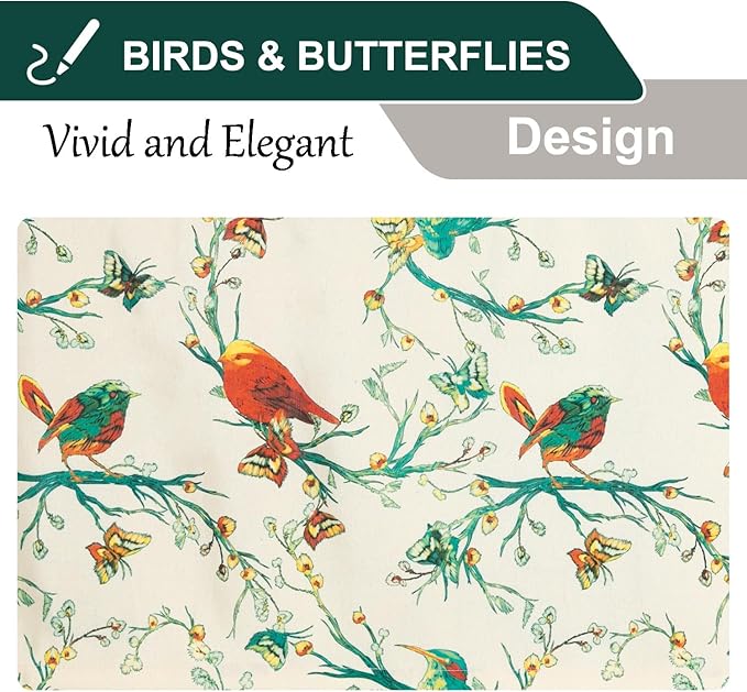 Leeva Birds Butterfly Pattern Valances, Farmhouse Light Filtering Kitchen Window Treatments for Living Room, 1 Panel Rod Pocket Short Drapery for Bedroom, 52 x 12 Inch, Green