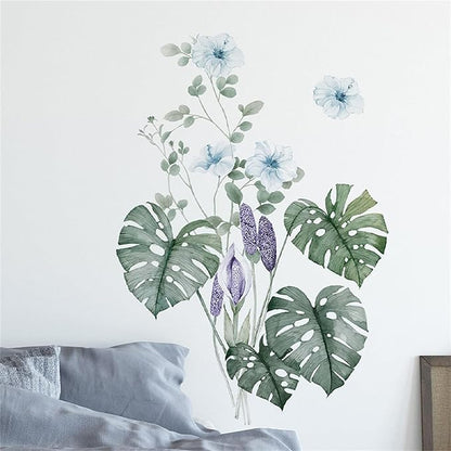 Tropical Leaf Green Leaves Wall Decals Monstera Deliciosa Liebm Palm Tree Leaf Plants Wall Stickers Bedroom Living Room TV Wall Door Decor Murals (Tropical Leaf Green 5)