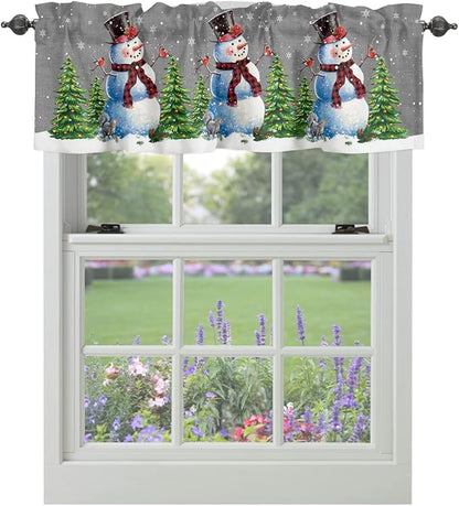 Christmas Snowman Kitchen Curtains Valances for Windows Winter Holidays Cardinal White Snowflake Rod Pocket Window Treatment for Kitchen /Living Room/Bedroom/ Bathroom,42" X 12" -1 Panel, Gray