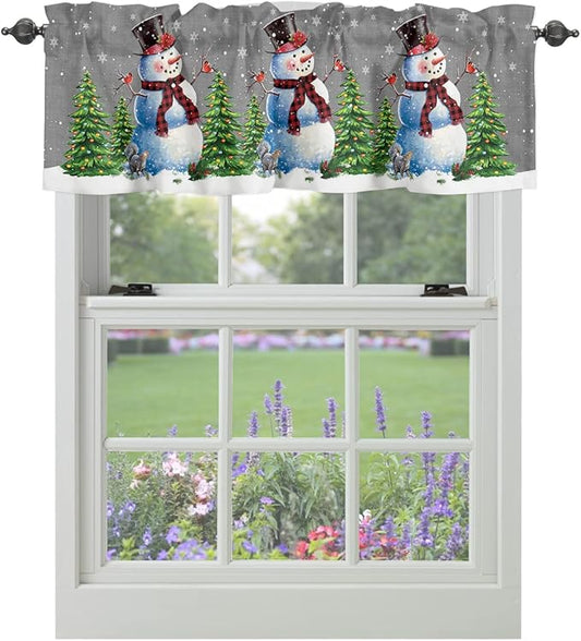 Christmas Snowman Kitchen Curtains Valances for Windows Winter Holidays Cardinal White Snowflake Rod Pocket Window Treatment for Kitchen /Living Room/Bedroom/ Bathroom,42" X 12" -1 Panel, Gray