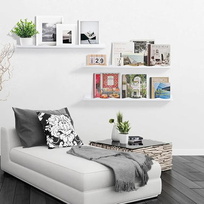 AZSKY Picture Ledge Shelf, 36 Inch Floating Shelves with Lip, Picture Shelves for Wall with Ledge(White)