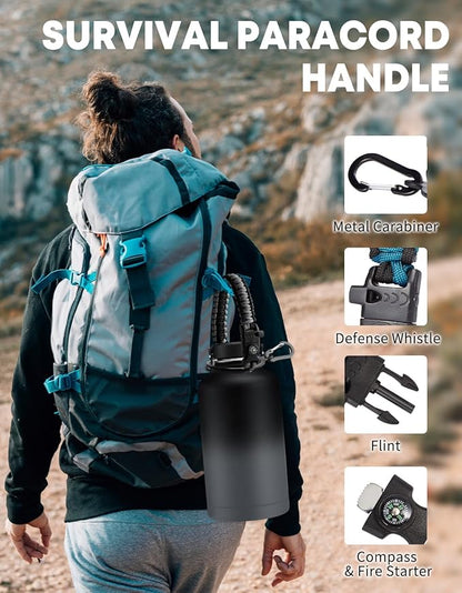 64oz Stainless Steel Water Bottle with Straw - Leakproof Insulated Metal Flask for Hiking Camping