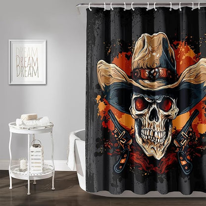 AILONEN Gothic Skull Shower Curtain for Bathroom,Graffiti Fire Gun Skull Black Art Bathroom Curtain for Kids Girls Teen,Bath Curtain 36" W*72" H Polyester Waterproof Bathroom Curtain with 12 Hooks