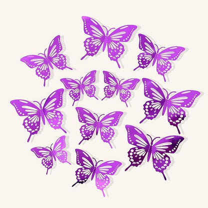 72Pcs 3D Butterfly Wall Decor 3 Sizes 3 Styles, Butterfly Decorations Party Birthday Cake Decoration, Removable Butterfly Wall Stickers for Kids Nursery Wedding Bedroom Room Decor(Purple)