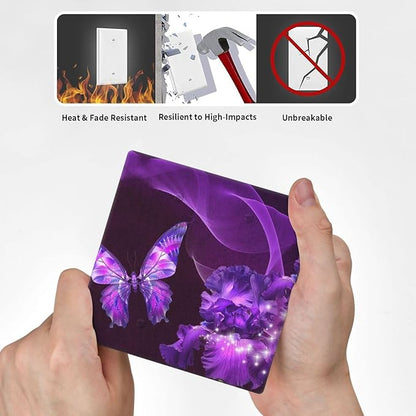 Purple Butterfly Flower Double Blank Switch Wall Plate Cover Outlets Decorative 2-Gang for Electrical Girls Room Bathroom Bedroom Home Kitchen Two Receptacle Polycarbonate Power Gear 4.5" x 4.6"