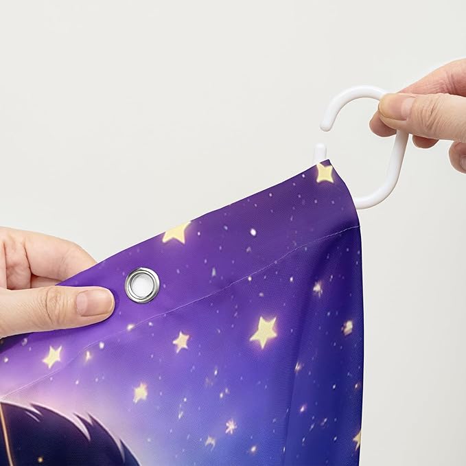 AILONEN Butterfly Shower Curtain for Girls, Fairy Purple Clouds Print Starry Butterfly Bath Curtain,Fantasy Moon Butterfly Decoration Bathroom Waterproof Curtain with 12 Plastic Hooks, 72" W*72" H