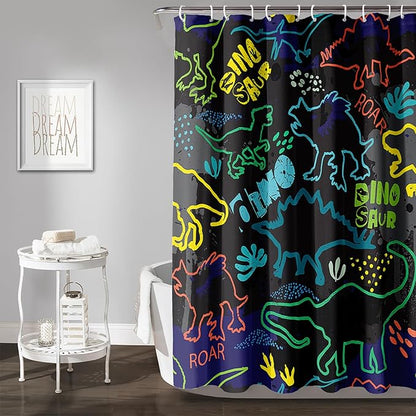 AILONEN Cartoon Dinosaur Shower Curtain 72" W*78" H for Bathroom,Teen Boys Dinosaur Bathroom Shower,Roaring Dinosaur Silhouette Boys Shower Curtain Polyester Waterproof Bath Curtain with 12 Hooks