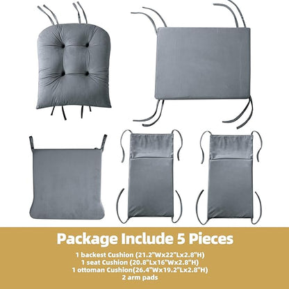 5 PCS Velvet Glider Rocker Replacement Cushions with Side Storage Pocket, Thickened & Supportive Cushions Set for Indoor Nursery Rocking Chair, Dark Grey